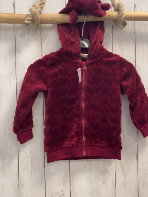   Plüschjacke  Gr. 92  weinrot Kapuze Herzen 