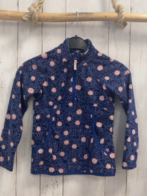 Roxy  Pullover  Gr. 116  blau Fleece rosa weiße Punkte Reißverschluss 