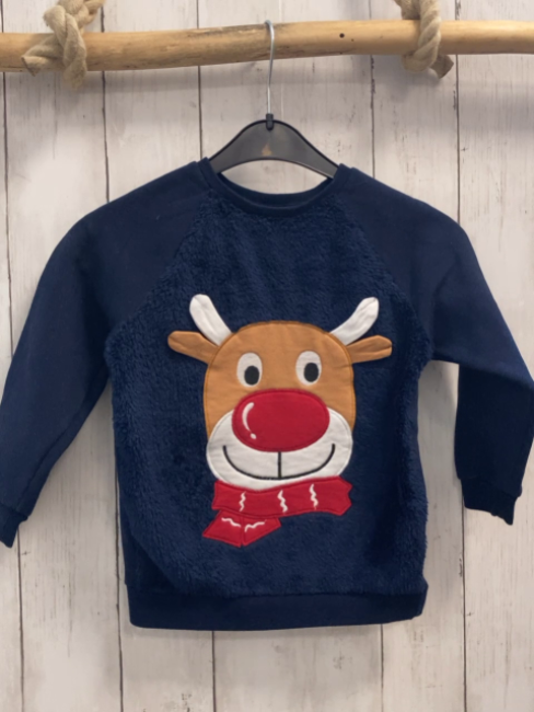Manguun Pullover Gr. 116  blau Plüsch Rentier