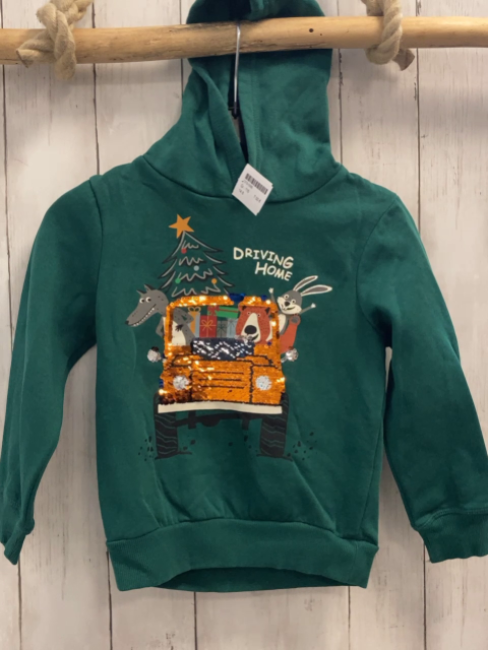  Pullover Gr. 116  grün kapuze Pailetten Tiere