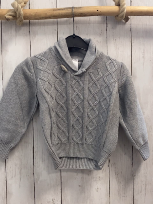  Pullover Gr. 104  grau Strick großer Kragen