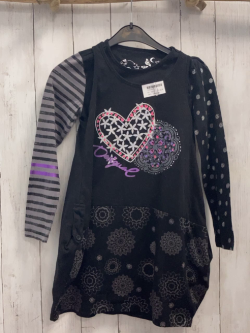 Desigual Kleid Gr. 122  schwarz grau Herzen Blumen