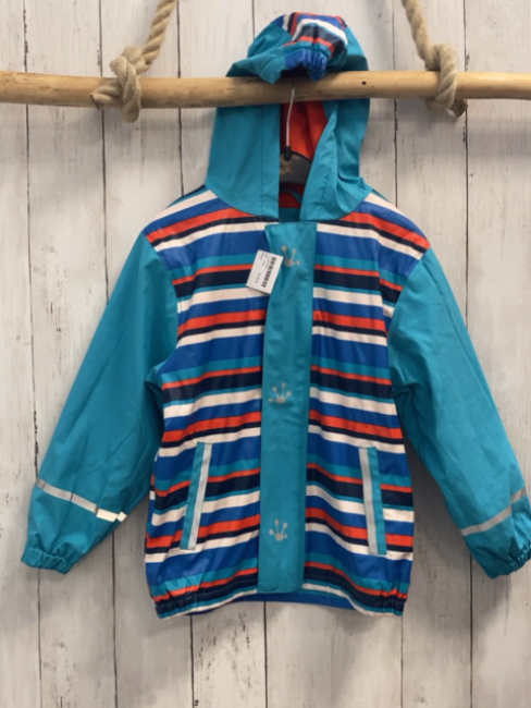  Regenjacke Gr. 110  hellblau weiß rot Streifen gefüttert
