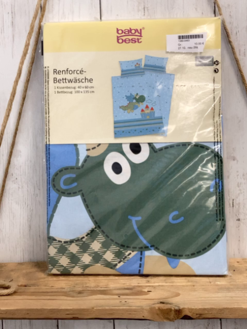 neu 2tlg  Bettwäsche  hellblau mit Punkten + Streifen Drache 