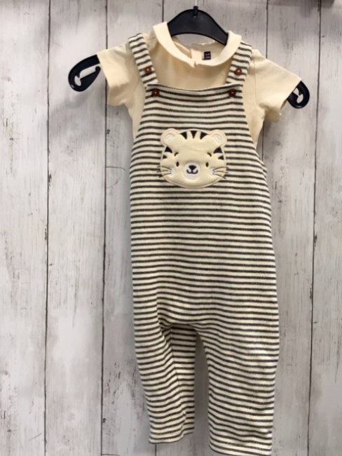 2tlg Sergent Major  Latzhose + Body  Gr. 80  beige oliv Streifen Tigerkopf + beige mit Kragen