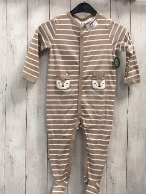 neu  Schlafanzug  Gr. 92  beige weiße Streifen Taschen mit Tierköpfen 