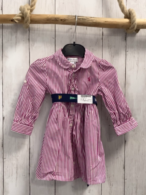 Ralph Lauren Kleid + Gürtel Gr. 80  brombeere weiß gestreift + blau bunte Motive