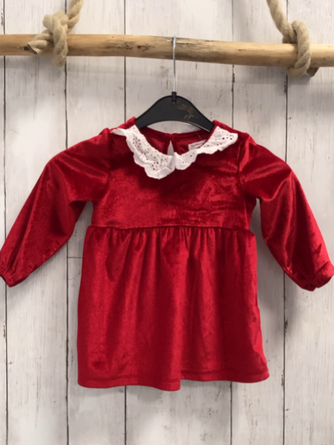 Sinsay Kleid Gr. 74  rot Samt weißer kragen