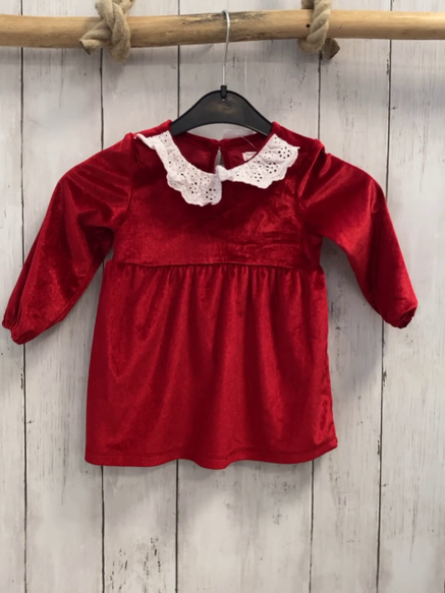 Fox & Bunny  Kleid  Gr. 74  rot Samt weißer Kragen mit Lochstickerei 