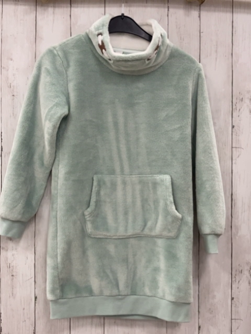   Kleid  Gr. 134  mint Plüsch großer Kragen Bauchtasche 