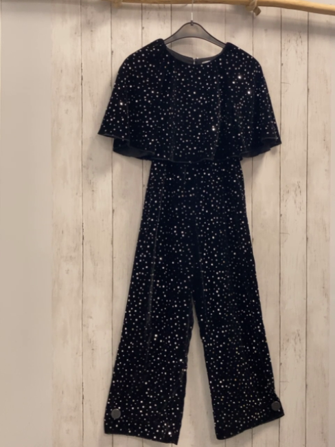Zara  Jumpsuit  Gr. 152  schwarz Samt silber Steine + Pailetten