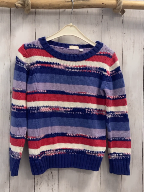  Pullover  Gr. 122/128  lila flieder rot weiße Streifen Strick 