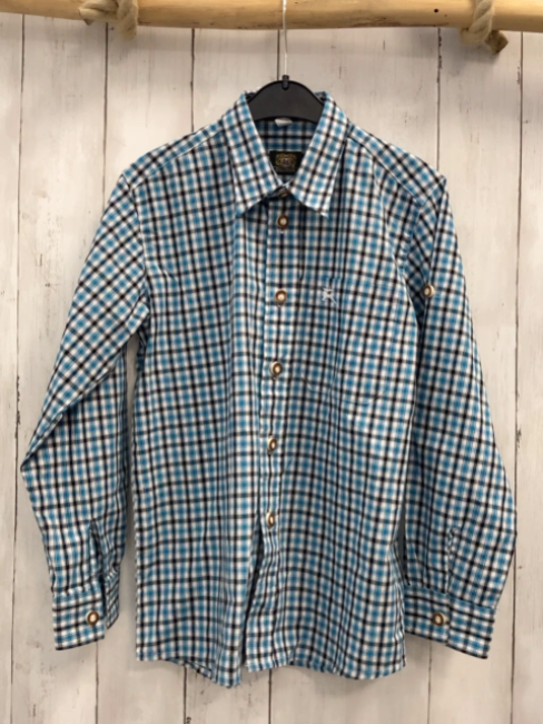   Hemd  Gr. 134/140  weiß türkis schwarz kariert Trachtenknöpfe 