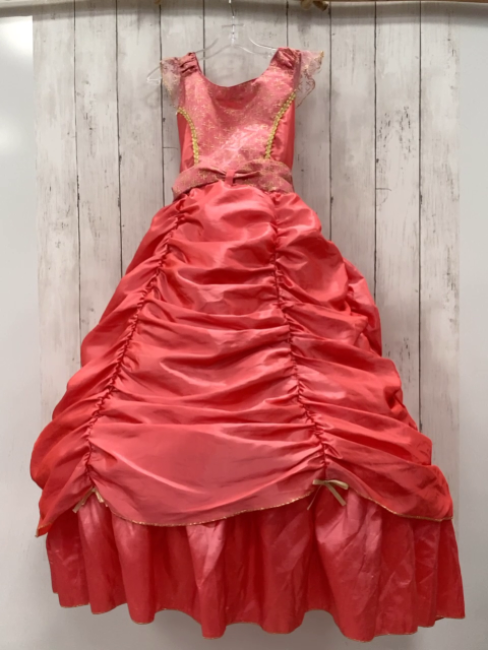   Karnevalkostüm Gr. 128  hellrotes Prinzessinnen-Ballkleid mit gildener Stickere mit Reifrock i 