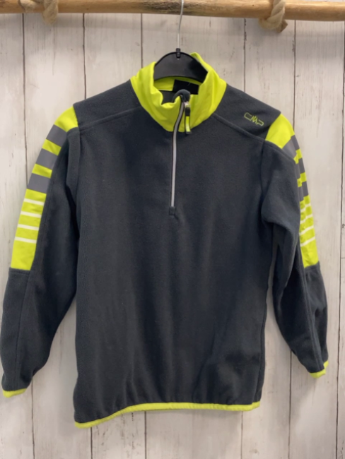 CMP Pullover  Gr. 128  grau Fleece + grau hellgrün weiße Streifen Reißverschluss 