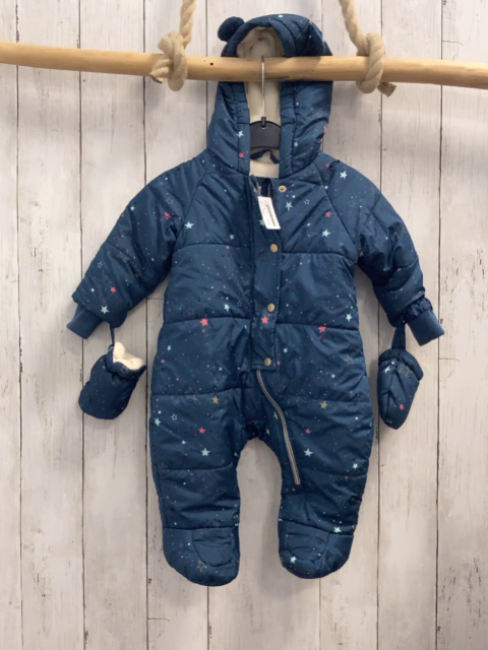 2tlg  Winteroverall mit Handschuhen  Gr. 74  petrol bunte Punkte + Sterne 