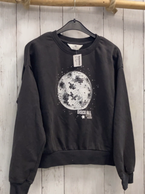 H&M Pullover  Gr. 146/152  grau Discokugel silber Steine 