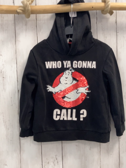 H&M  Pullover  Gr. 110  schwarz Kapuze Pailettenbild mit Gespenst 