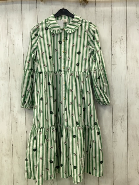 Scotch & Soda Kleid Gr. 140  grün weiß gestreift gestickte Blumen