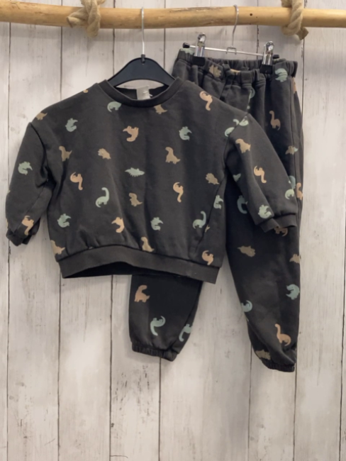 2tlg H&M  Pullover + Jogginghose  Gr. 98  grau bunte Dinos 