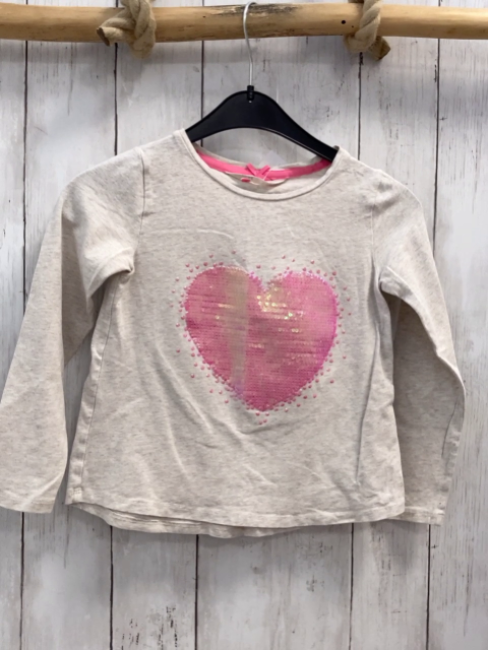 H&M  Langarmshirt  Gr. 122  grau rosa Pailettenherz 