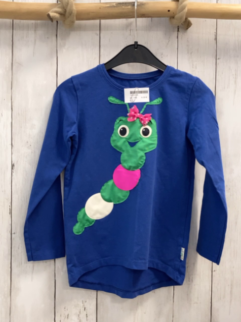   Langarmshirt  Gr. 116  blau grün pink weiße Raupe 