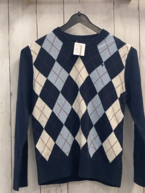 H&M  Pullover  Gr. 122/128  blau + hellblau weiß pflaume Rauten Strick 