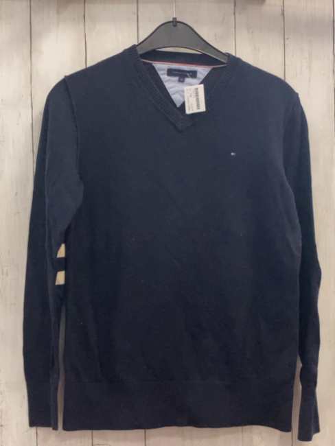 Tommy Hilfiger  Pullover  Gr. 164  blau Strick weiße Sterne + Streifen an den Ellenbogen