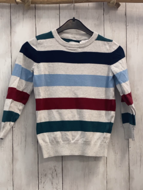   Pullover  Gr. 134  hellgrau bunte Streifen Strick 