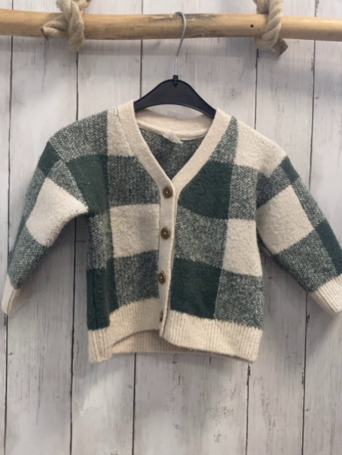 H&M  Strickjacke  Gr. 74  beige oliv kariert 