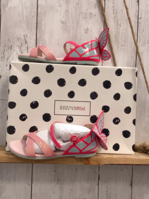 Sophia Webster  Sandalen  Gr. 29  rosa Glitzerriemen + pink + mint Lack mit Schmetterling