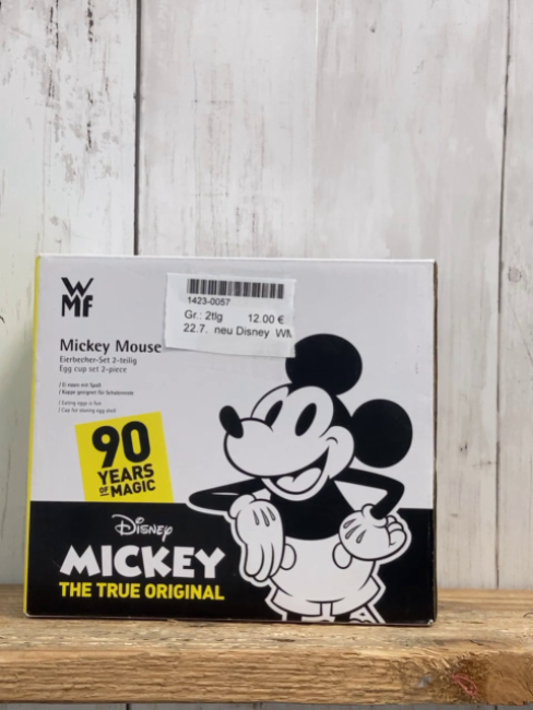 neu Disney  WMF  Eierbecherset  2 teilig aufklappbare Mickey Mouse Figur mit Löffel 