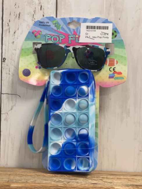 neu Pop Finity  Sonnenbrille + Tasche  blau weiß hellblauer Rand + Silikon zum Durchdrücken 