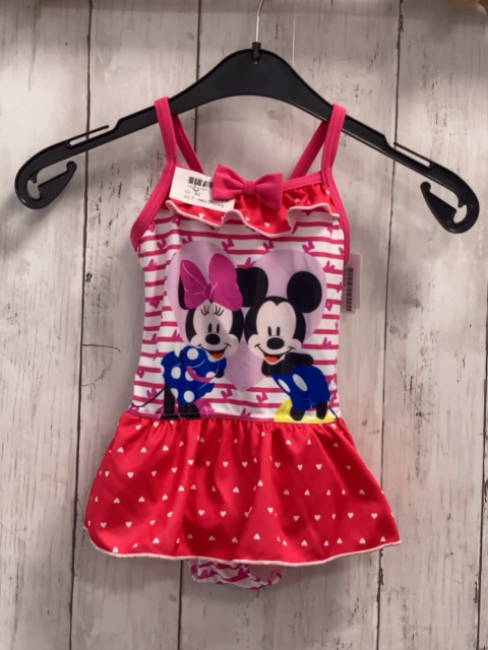 neu Disney  Badeanzug  Gr. 92  weiß rote Streifen + rot weiße Herzen Minnie + Micky Mouse 