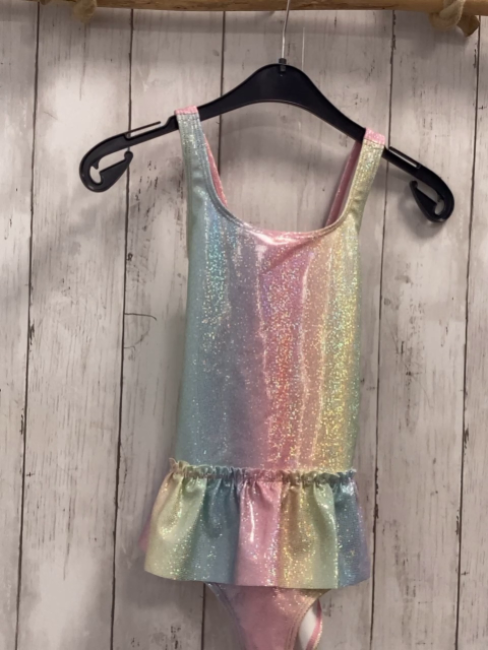 H&M  Badeanzug  Gr. 122/128  gelb mint rosa hellblau mit goldenen Glitzerpunkten Rüschen