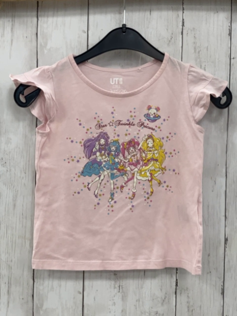 Uniqlo  T-Shirt  Gr. 98  rosa Figuren  Schrift bunte Sterne 
