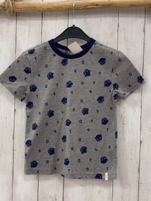 Esprit  T-Shirt  Gr. 110  grau blau schwarze Knöpfe blaue Buchstaben 