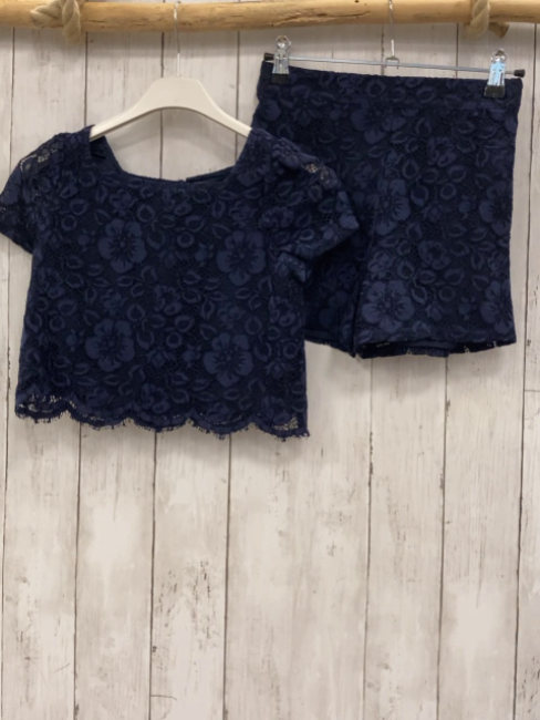 2tlg Monsoon  Sommerbluse + Shorts  Gr. 122/128  blau zweilagig Blumenstickerei 