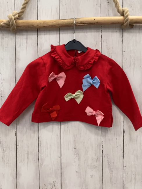 Vivetta  Langarmshirt  Gr. 98  rot große bunte Schleifen großer Kragen mit Rüschenbund 
