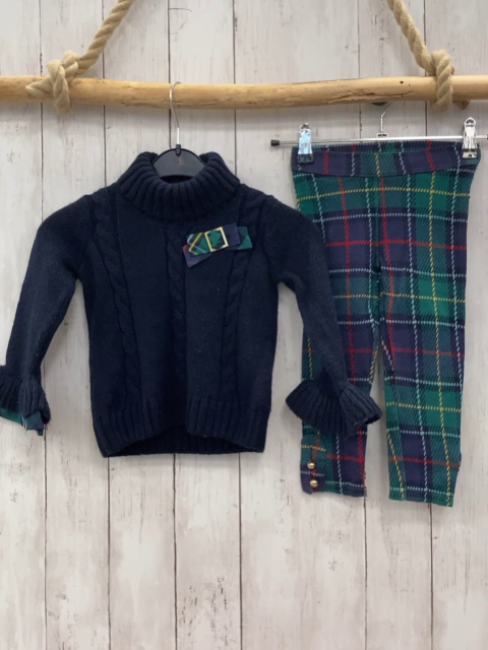 2tlg Janie et Jack  Pullover + Jeggings  Gr. 98  blau Strick Rolli karierte Schleife + grün lila grau rot gelb mint kariert 