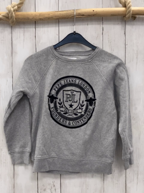 Pepe Jeans  Pullover  Gr. 140  grau schwarze Schrift Käfer Wappen 