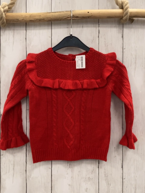 Janie & Jack  Pullover  Gr. 98  rot Strick Rüschen Zöpfe 