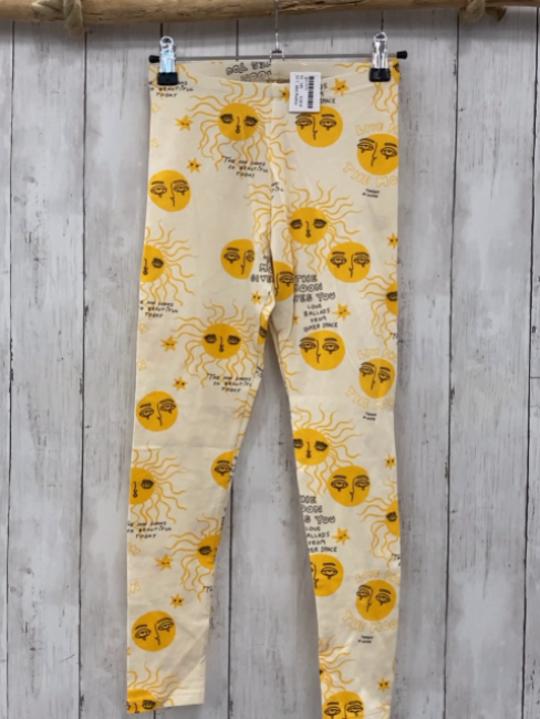 Mini Rodino  Leggings  Gr. 140  creme gelbe Sonnen mit Gesicht schwarze Schrift 
