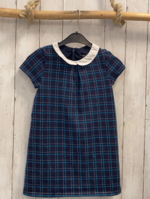 Sergent major  Kleid  Gr. 122  blau türkis silber kariert weißer Kragen 