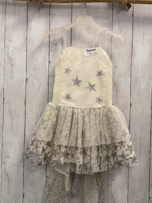 Stella Mc Cartney  Kleid  Gr. 116  creme zweilagiges Oberteil mit silber Sternen seitlich gesmokt Tüllrüschenrock mit silber Glitzersterne 
