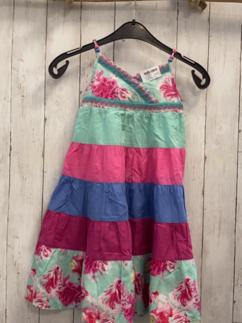 Monsoon  Kleid  Gr. 128  mint pink blau koralle Streifen Blumen Borte mit Zackenstreifen 