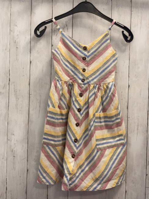 Tilii Kleid  Gr. 116  gelb blau oliv beige rote Streifen 88 % Baumwolle 12 % Leinen 