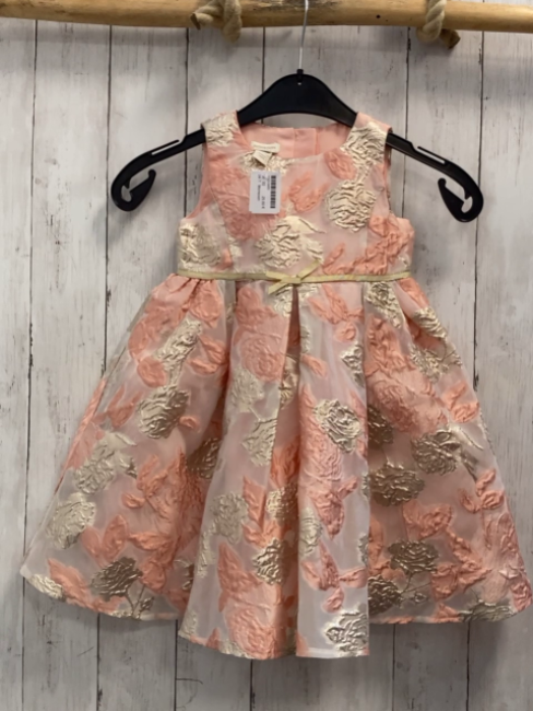 Monsoon Kleid  Gr. 92  rosa Unterkleid weiß leicht transparentes Überkleid mit rosa silber Reliefblumen goldenes Gürtelband mit Glitzer + Schleife 