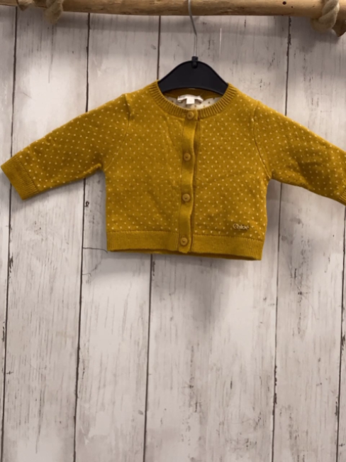 Chloé  Strickjacke  Gr. 62  ocker weiße Maschen 60 % BW 10 % Wolle 