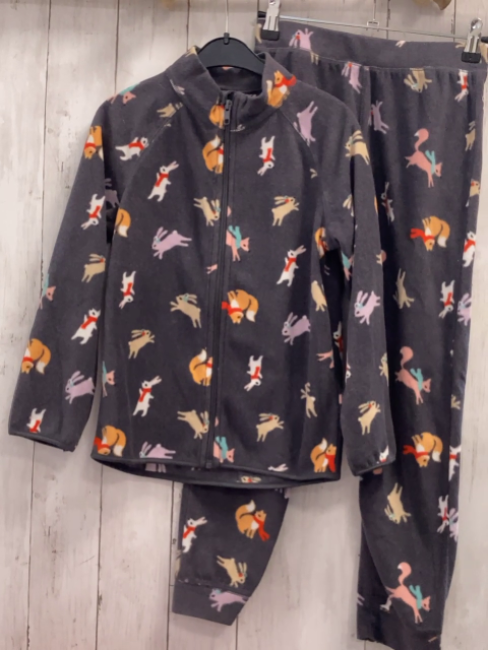 2tlg H&M  Fleecejacke + Leggings  Gr. 122/128  grau bunte Tiere 